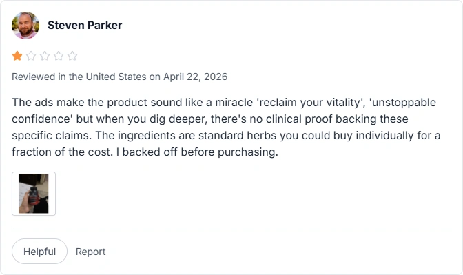 Customer review in Amazon about  AlphaSteel supplement