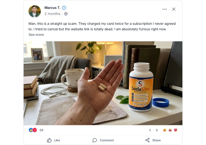 Customer holding capsule of Sodaslim supplement
