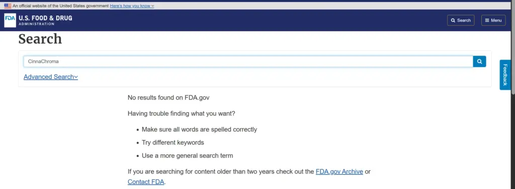 Checking if CinnaChroma is FDA approved.