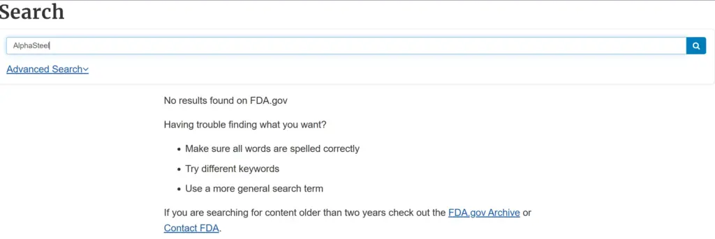 Checking if AlphaSteel is FDA approved.
