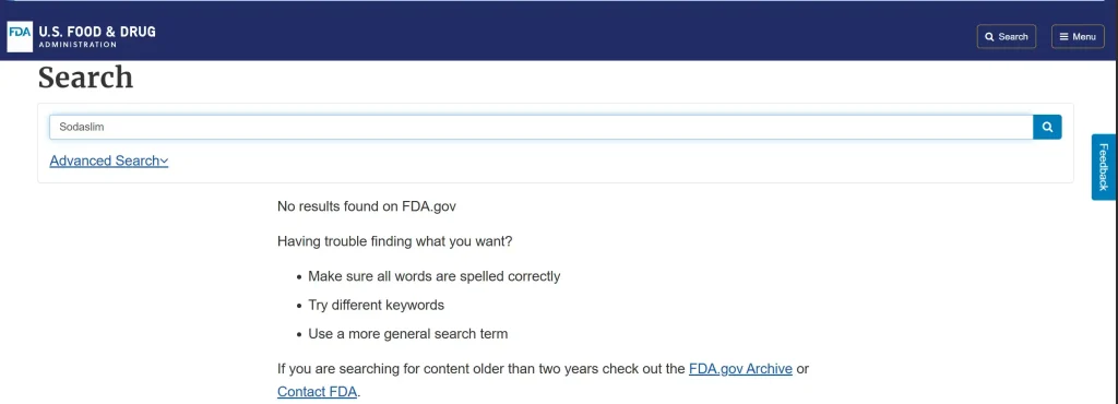 Checking if Sodaslim is FDA approved.