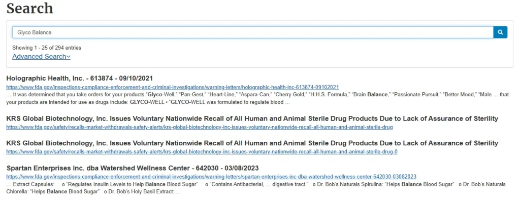 lack of fda approval glyco balance drop
