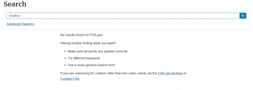 burn soda fda