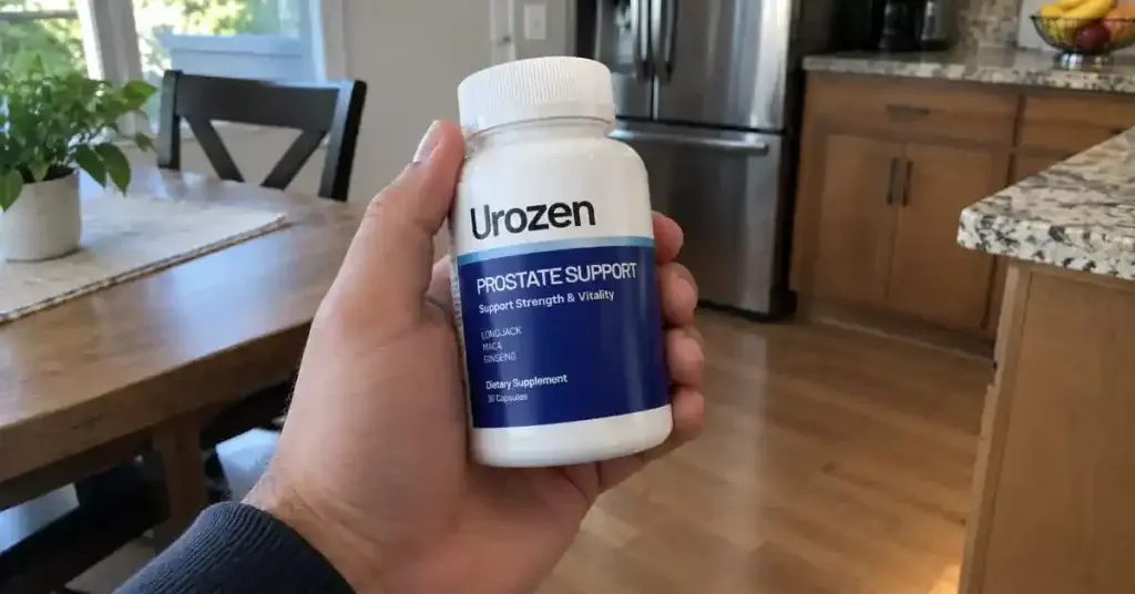 hand holding urozen supplement bottle